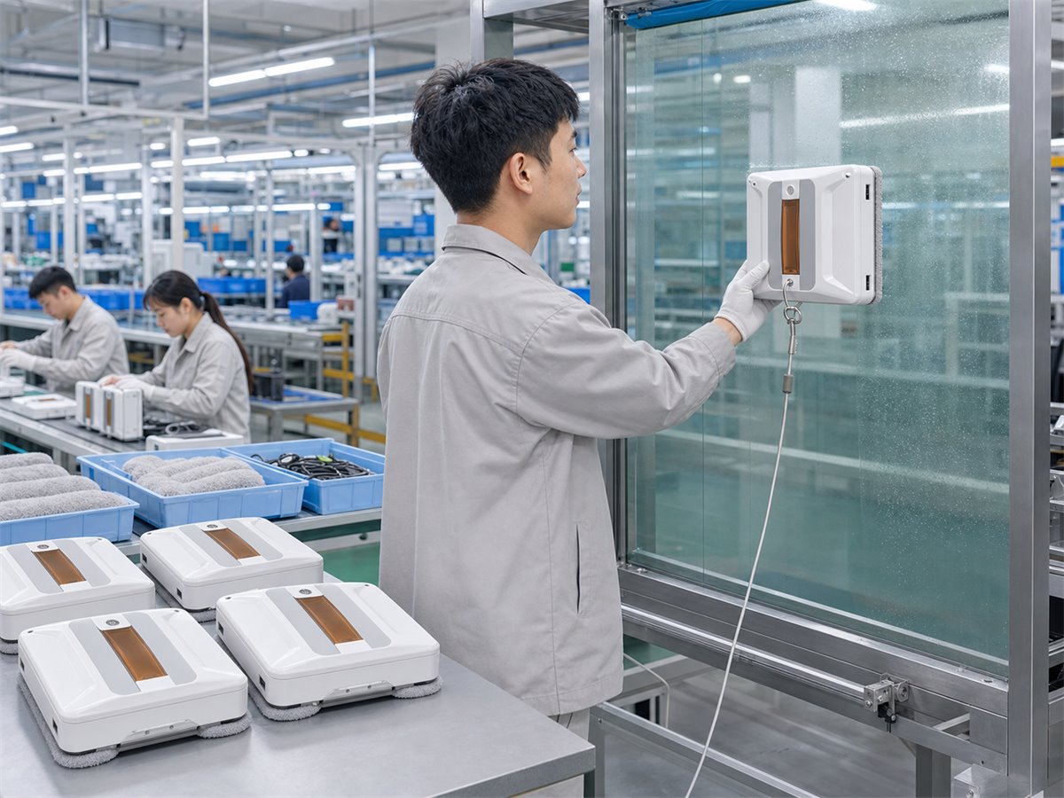 contrôle-qualité-d'usine-de-robot-de-lavage-de-vitres
