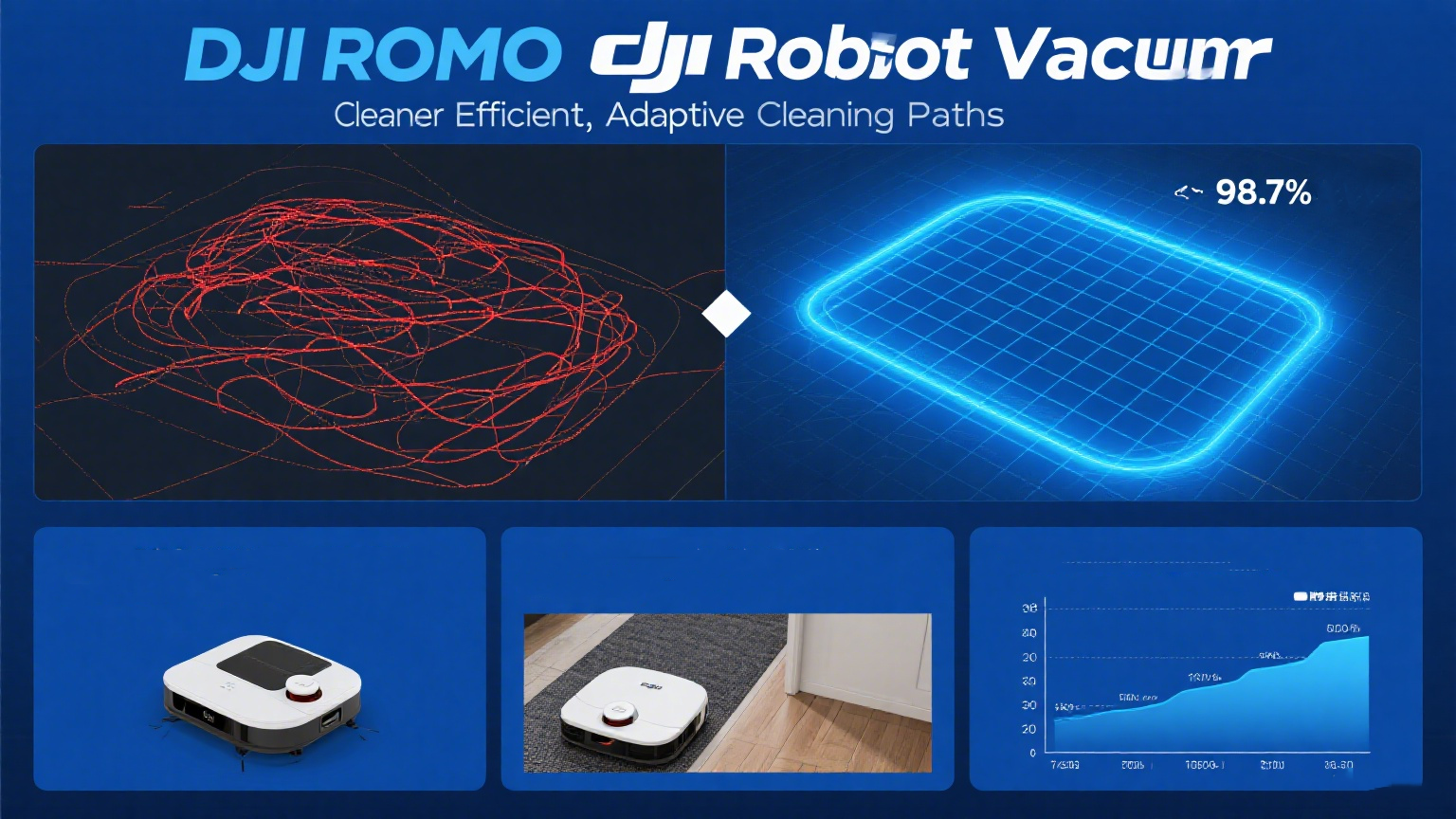 DJI ROMO Robot Aspirateur Chemins de nettoyage efficaces et adaptatifs