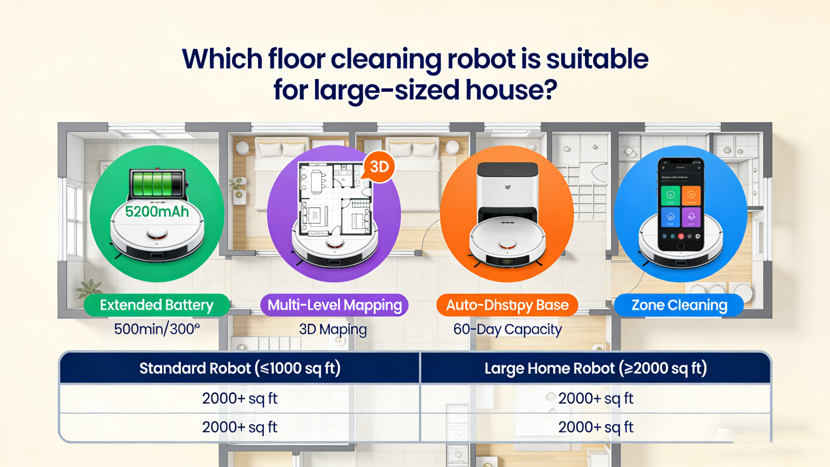 Quel robot nettoyeur de sols convient aux maisons de grande taille ?